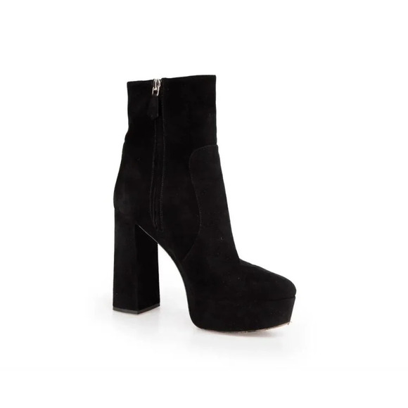 Prada Black Velvet Block Heel Platform Ankle Boots - Size 8.5 - Picture 1 of 11